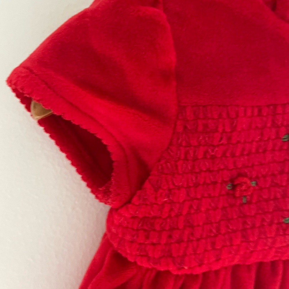 NEW Velvet Christmas Smocked Embroidered Baby Girl Holiday Dress, Fully Lined - Picture 6 of 15